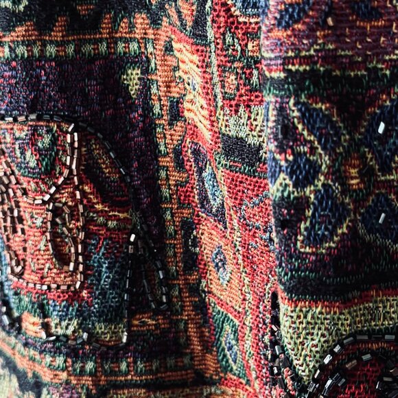 Vtg Chico's Tapestry Jacket Shacket Button Front Boho Beaded Embroidery Artsty - Picture 12 of 16